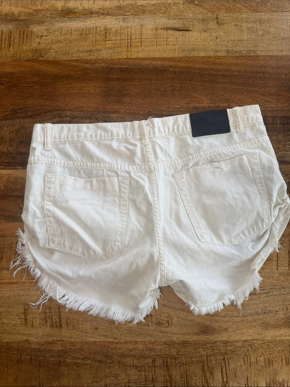 One Teaspoon cream Bandits Distressed Frayed Hem Denim Shorts